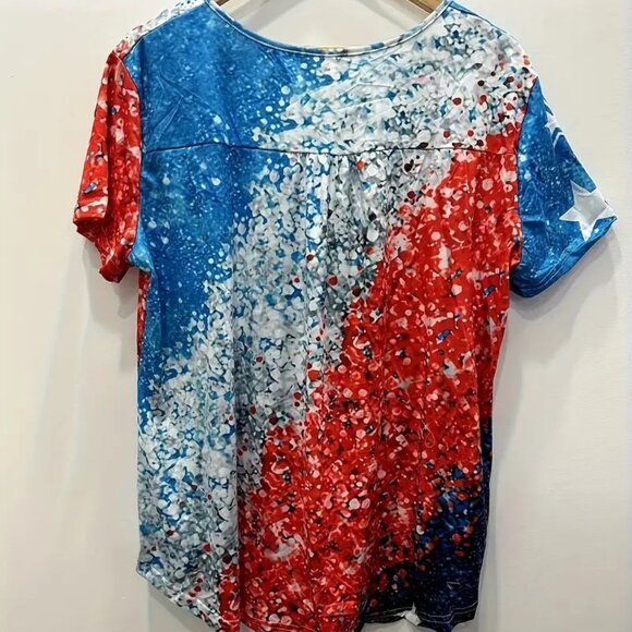 Women's Plus Size Colorblock Ombre Print Button Front Summer Vacation Top 24W - Picture 4 of 10